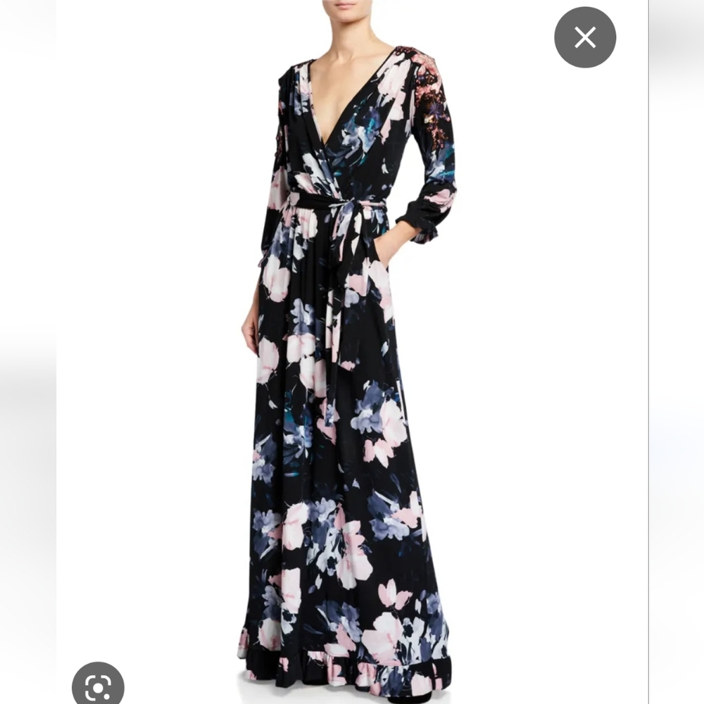 Melissa masse Floral luxe jersey faux wrap maxi dress.